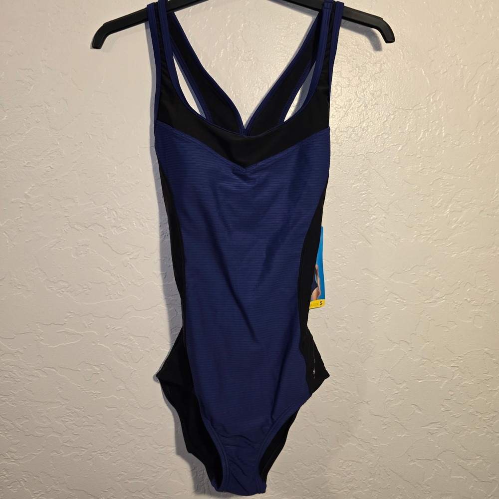 Speedo One Piece Swimsuit Size S Women Blue Harmony Black Colorblock 7722190 NEW